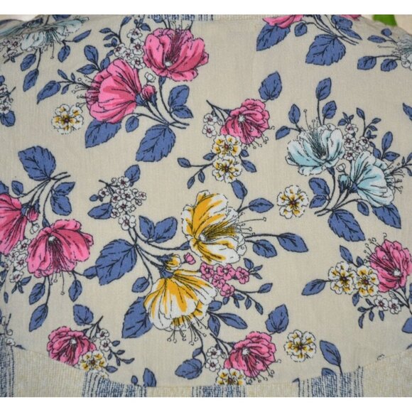 Hope Springs Ladies Floral Striped V-Neck 1/4 Button Up Blouse Size L 3/4 Sleeve - Picture 7 of 10